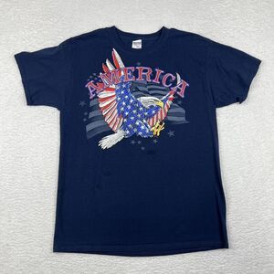 Vintage America‎ Shirt Mens Large Navy Blue Short Sleeve Eagles Flag Tee 90s